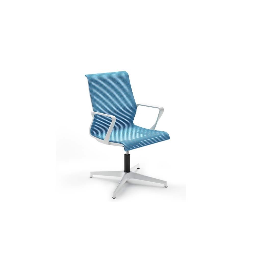 Fauteuil visiteur ou réunion DYNAMICA, Résille bleue, structure blanche.