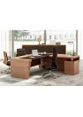 Bureau droit X10 avec retour sur caisson, insert cuir et voile de fond. Finition Noyer américain
