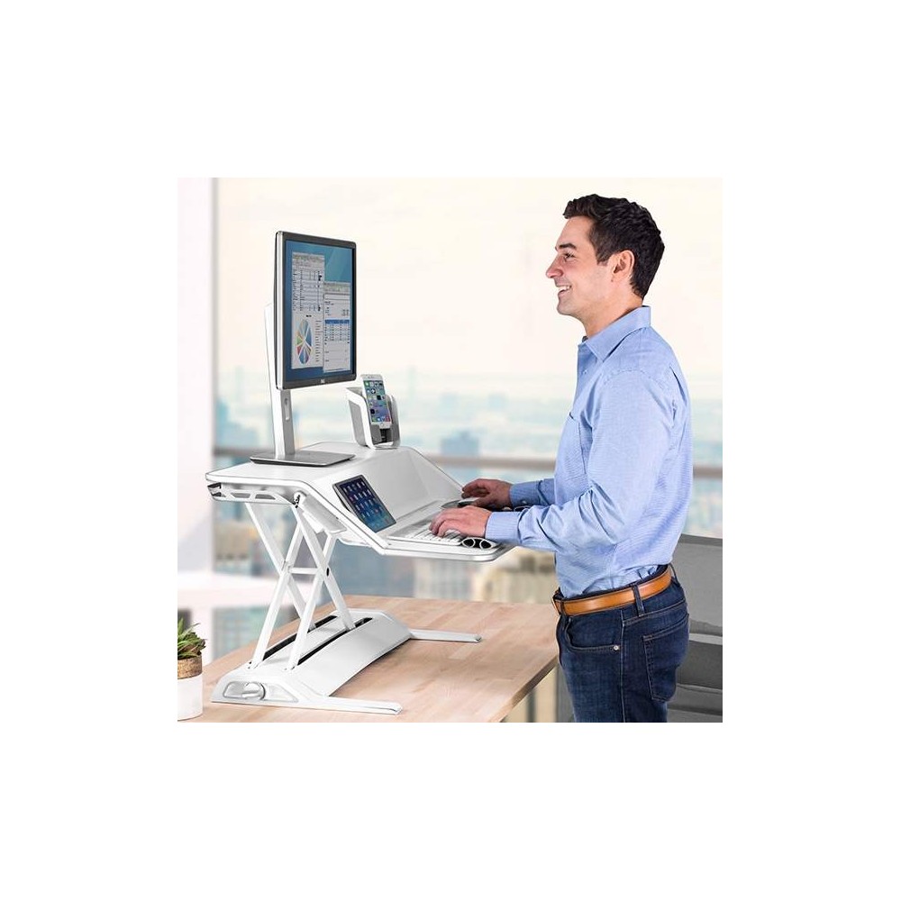 Travailler debout de termps en temps, un bienfait ergonomique.