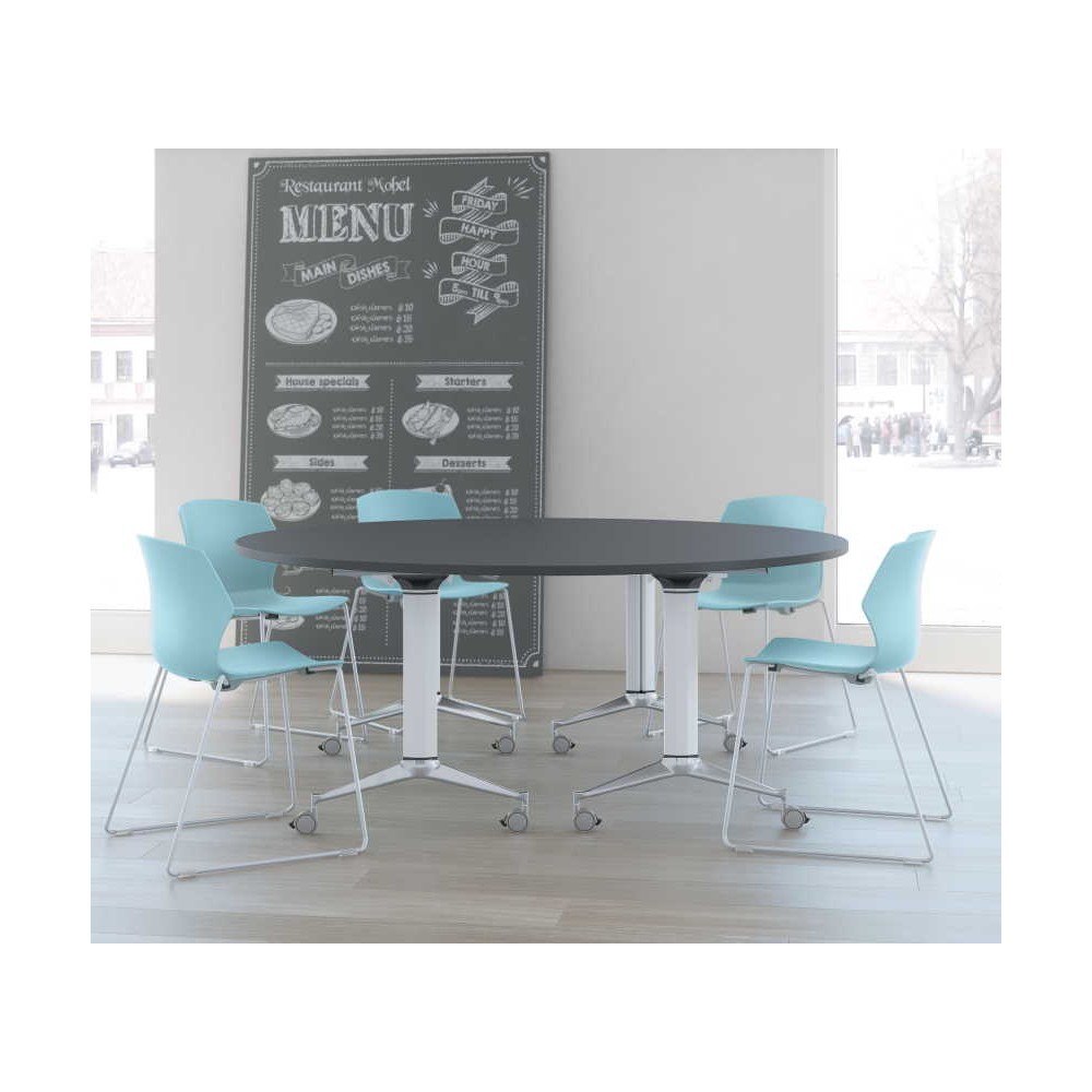 2 tables demi-rondes, plateau Graphite