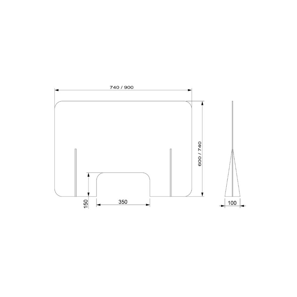 Ecran de comptoir avec fenêtre, dimensions