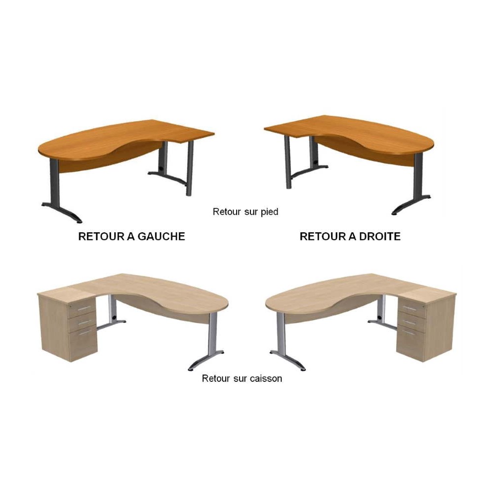 Bureau compact manager HYDRA, retour sur caisson ou sur pied.
