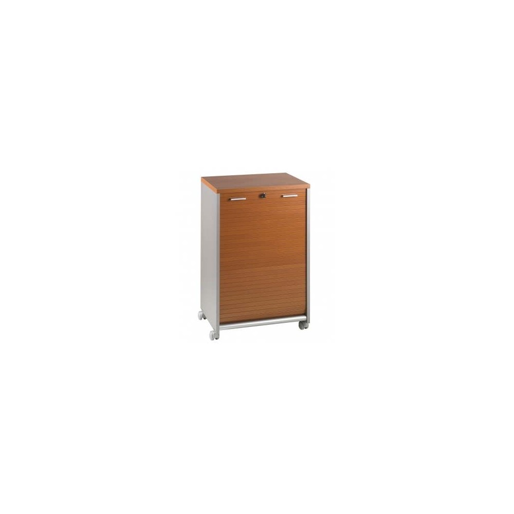 Desserte mobile MULTICLASS, H90 cm. Corps alu, top et rideau Merisier
