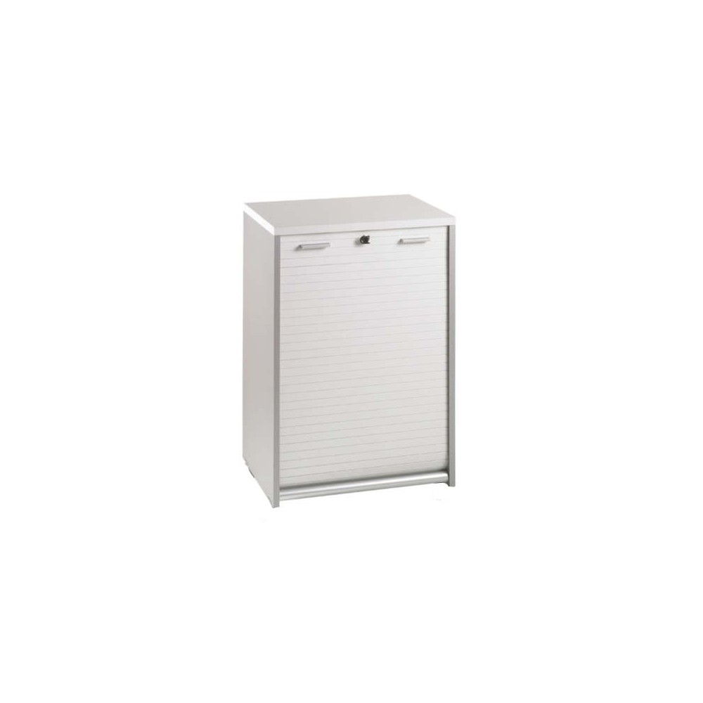 Armoire basse MULTICLASS, H85 cm. Corps, top et rideau Blanc perle