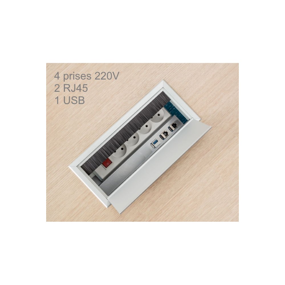 Electrification (option) : Trappe top-access équipée : 4 x 220V + 2 RJ45 + 1 USB