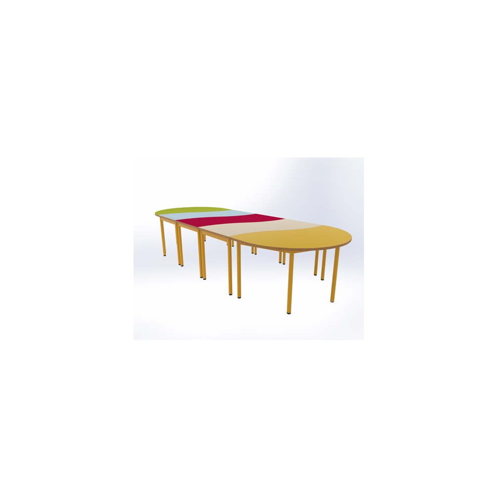 Composition avec 2 tables 1/2 lune Vague et 3 tables rectangles Vague