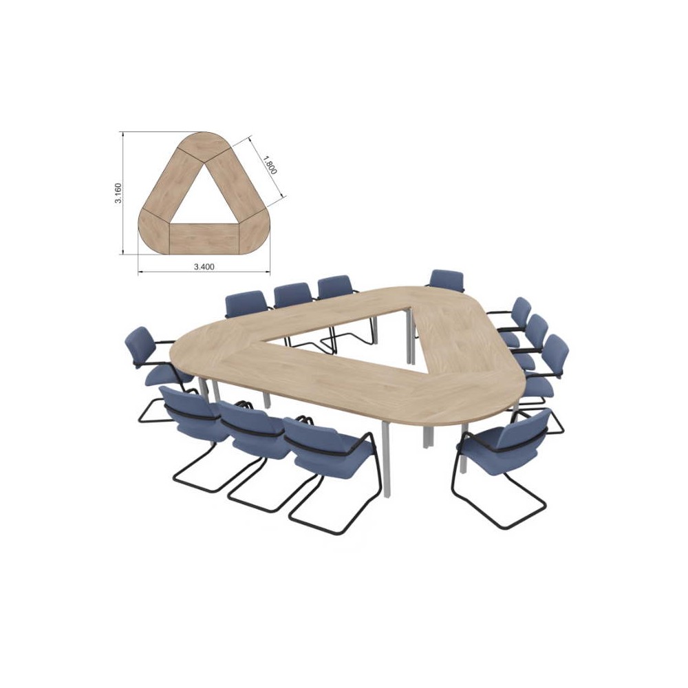 Configuration triangulaire : 3 plans 180 cm, 3 angles 120°