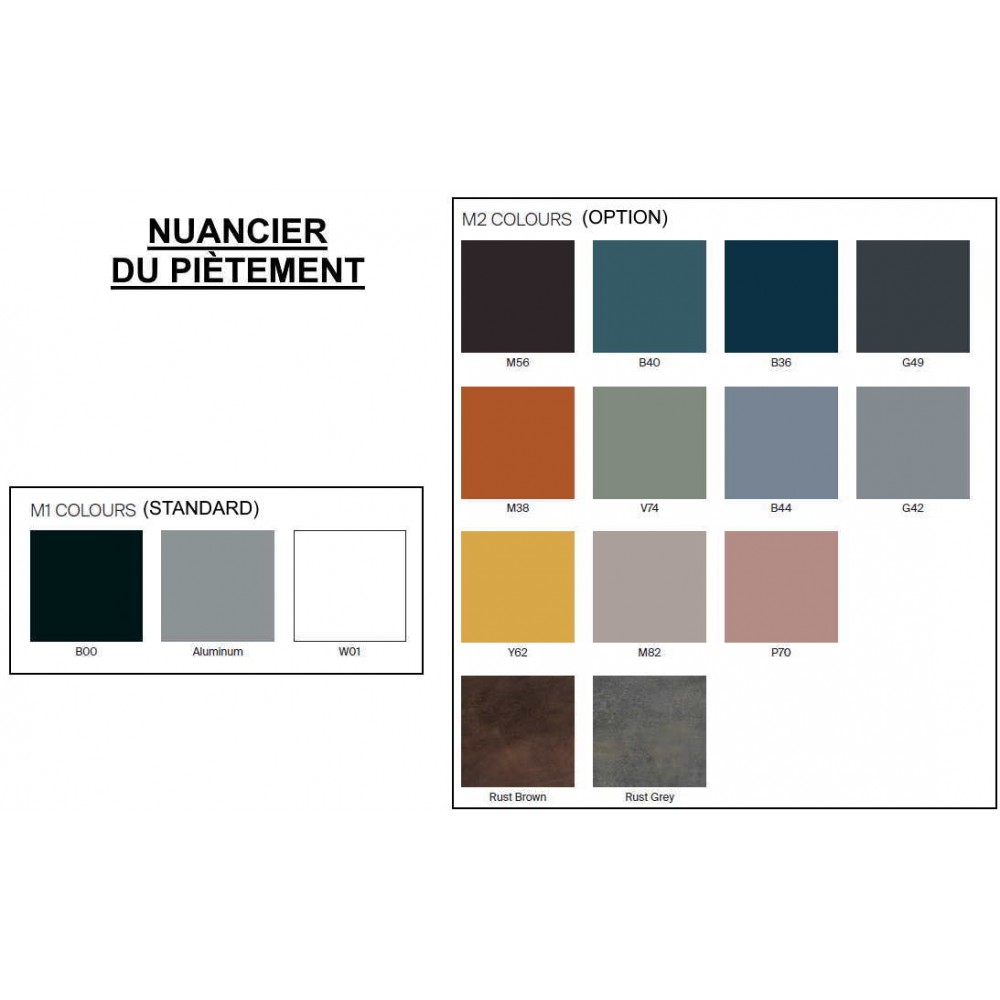 Nuancier métal (poutre et pieds) : gamme STANDARD et gamme OPTION
