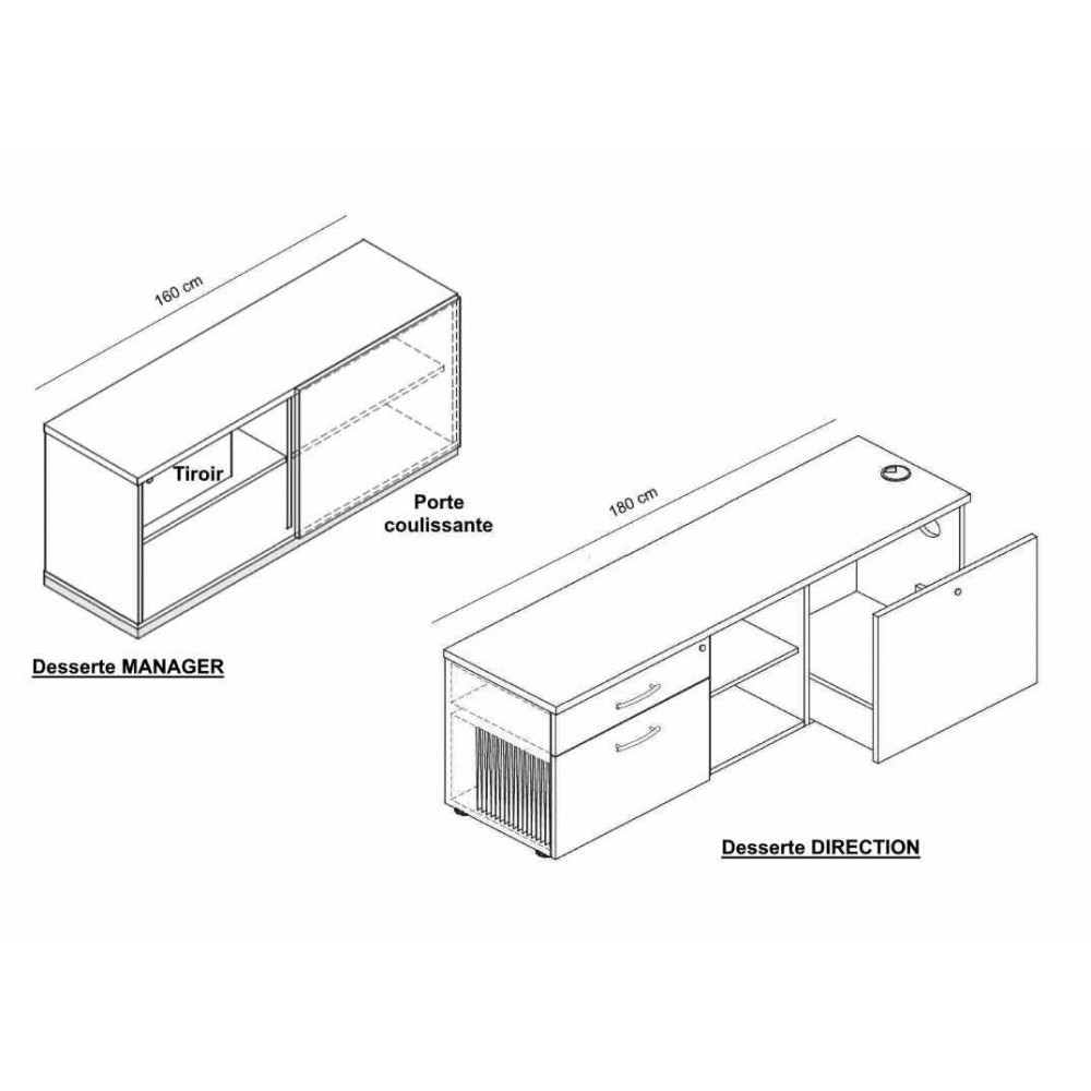 Desserte MANAGER (160 cm) ou DIRECTION (180 cm)