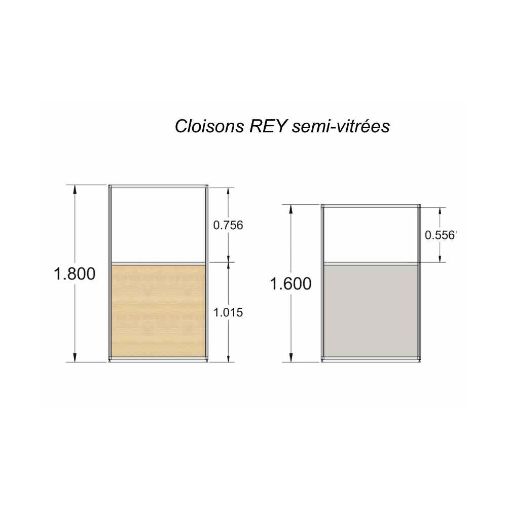 Cloison REY semi-vitrée, dimensions