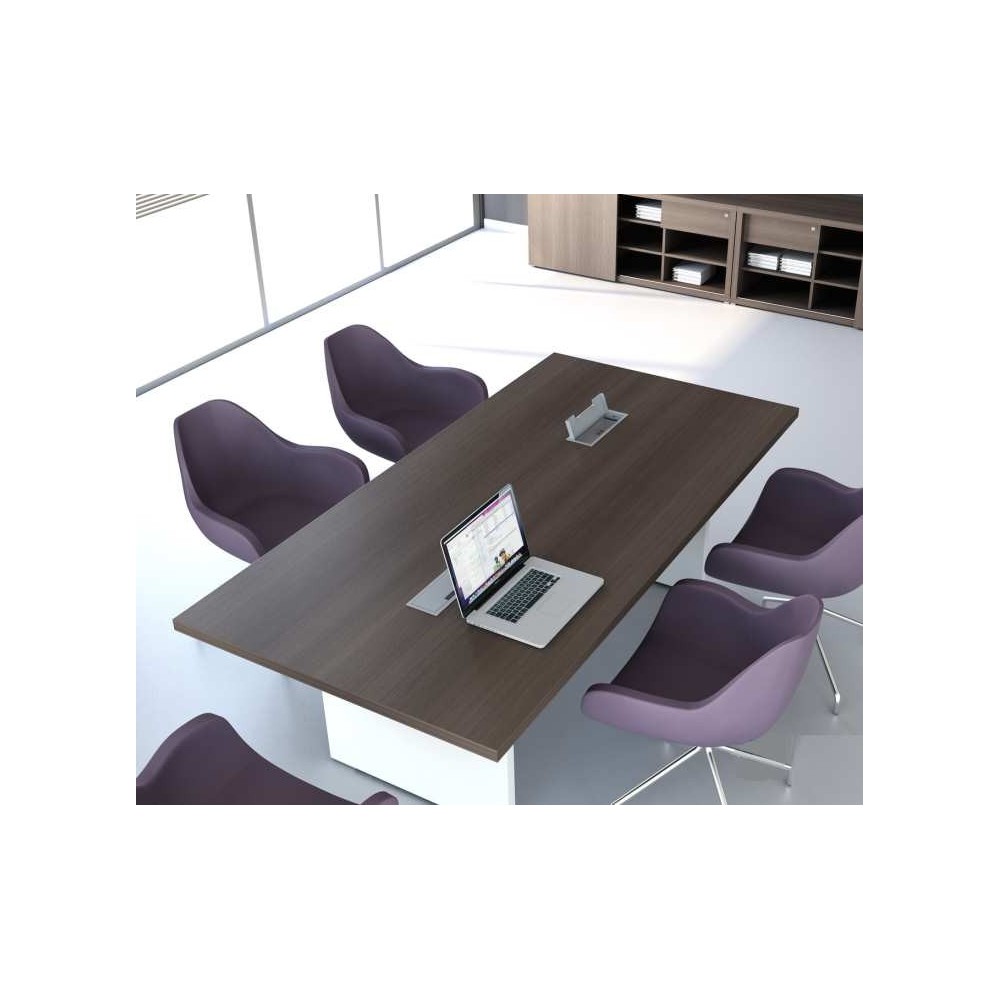 Table réunion MYTO rectangulaire, avec Médiabox : prise électrique et de connexion sont disponibles.