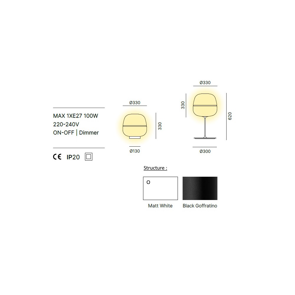 	Lampe de table AFRA, caractéristiques techniques