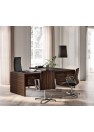 Bureau droit e-10, finition Ebène. Voile de fond design "percé" en option
