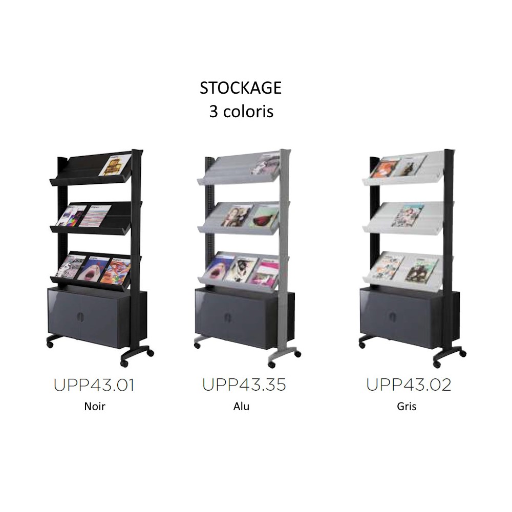 Présentoir mobile STOCKAGE, les 3 coloris